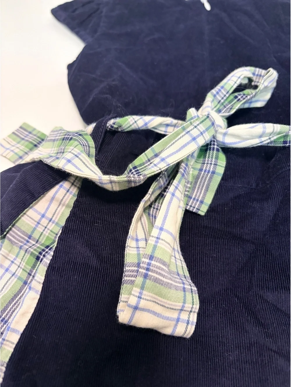 Bella Bliss Navy Corduroy with Gingham Pleats Dress 4T